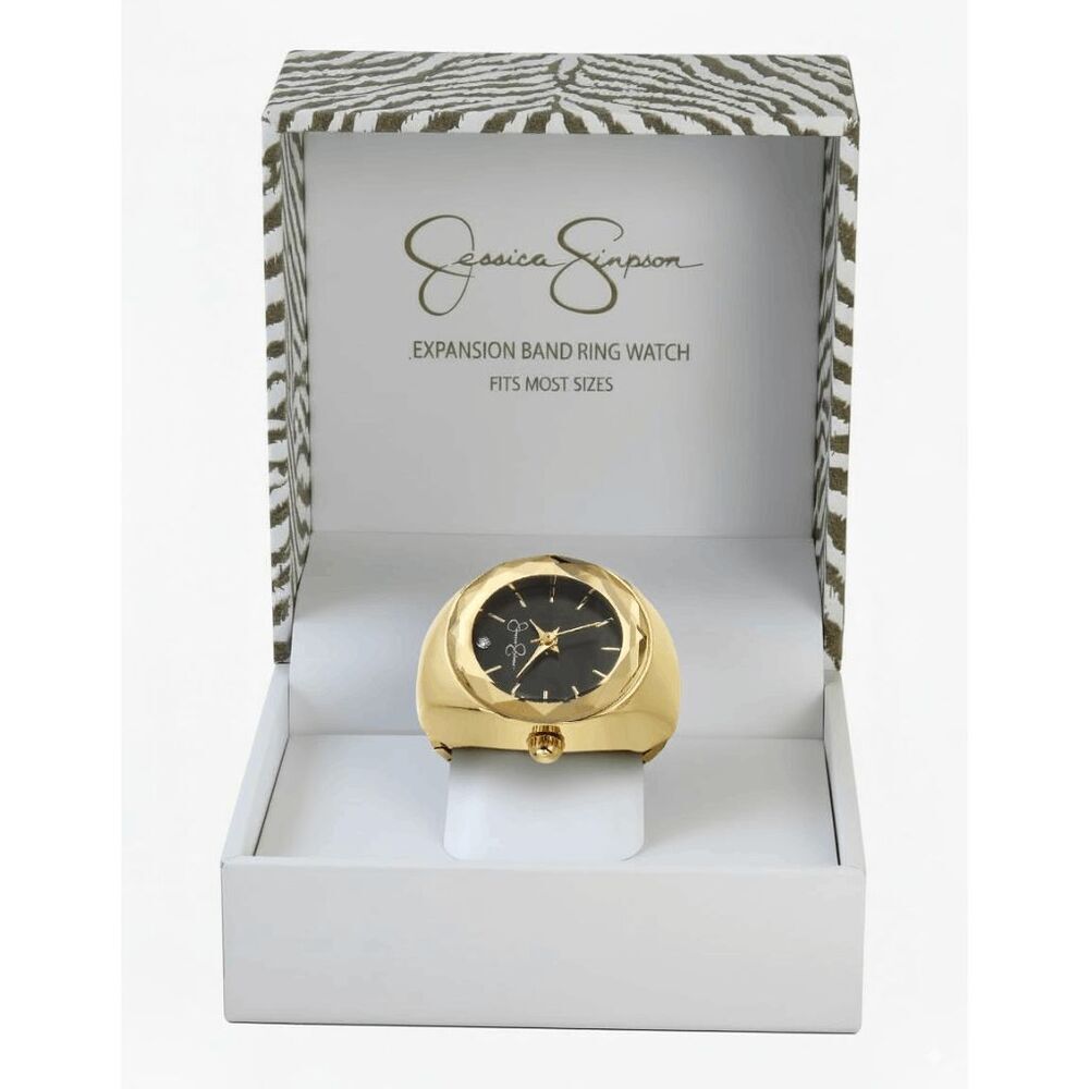 JESSICA SIMPSON Women's Gold Stretch Fit Ring Watch NWT
